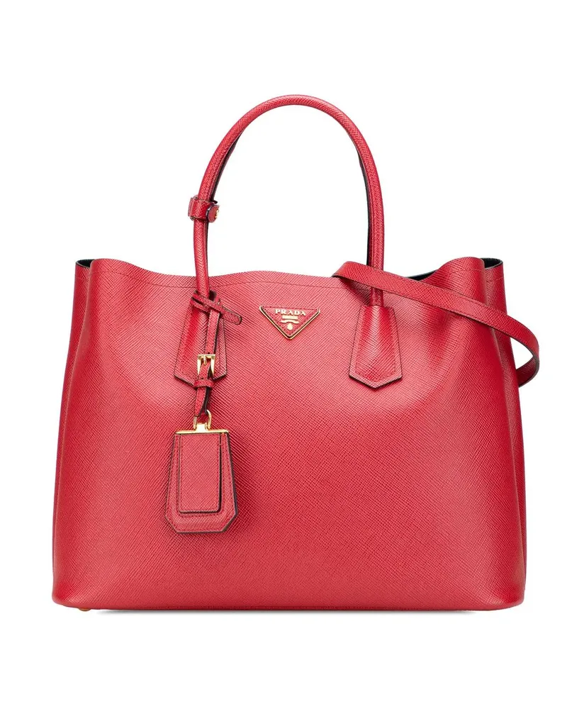 Prada Hobo Bags Medium Saffiano Cuir Double Satchel rot Rot