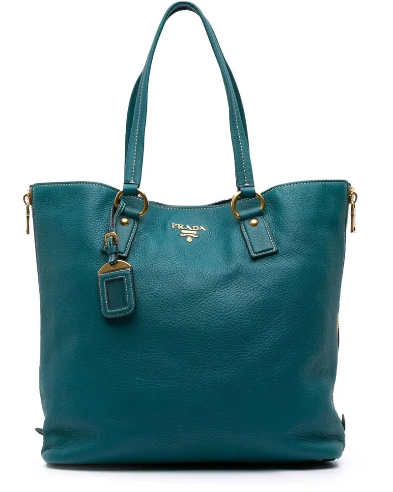 Prada Shopper Vitello Daino Side Zip Tote blau Blau