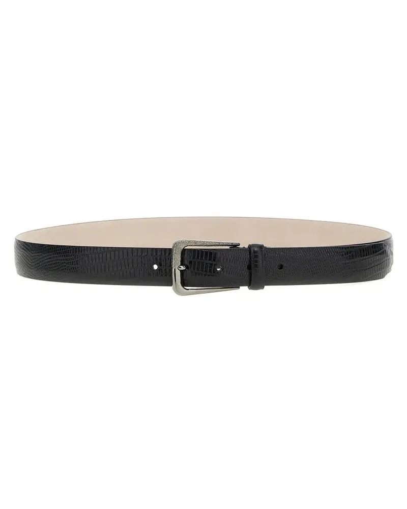 Brunello Cucinelli Gürtel Black Leather Belt With Snake-Effect Texture schwarz Schwarz