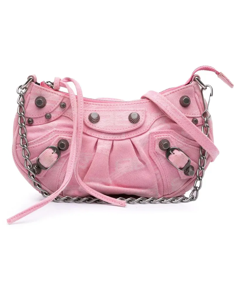 Balenciaga Hobo Bags Mini BB Monogram Denim Le Cagole rosa Gold