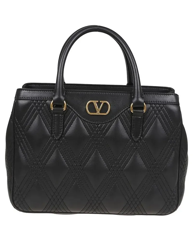 Valentino Garavani Hobo Bags Diamond-Quilted Black Calfskin Shoulder Bag schwarz Schwarz