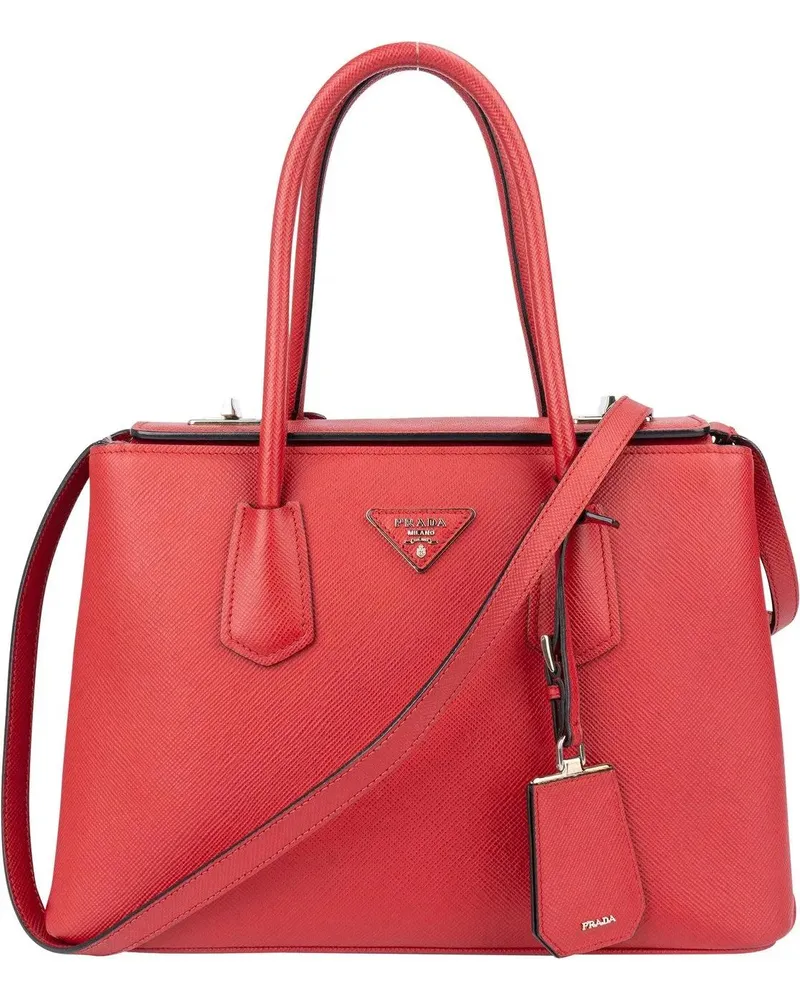 Prada Crossbody Bags  Red Saffiano Leather Turnlock Double Handbag rot Rot