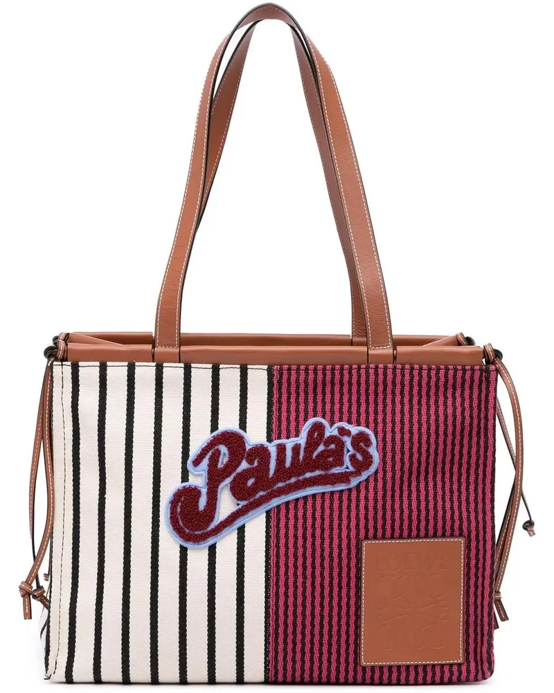 Loewe Shopper Paulas Ibiza Large Canvas Stripes Cushion Tote rot Rot