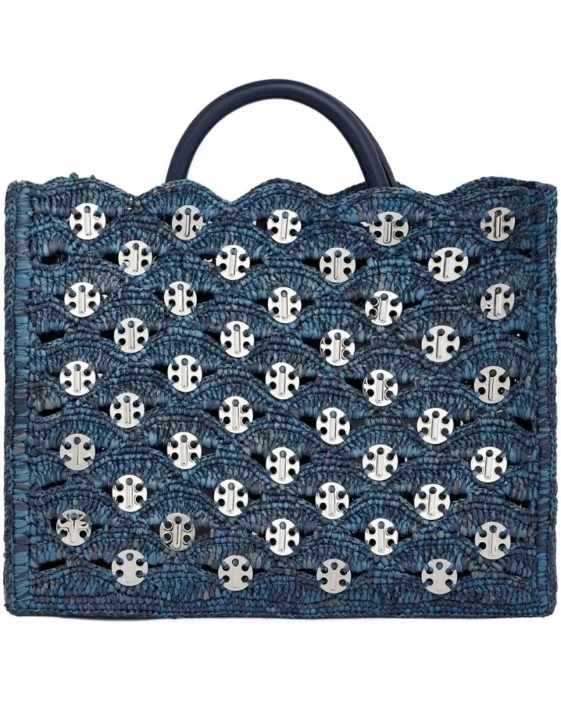 Paco Rabanne Shopper & Totes Structured Woven Raffia Tote With Metallic Accents grau Grau