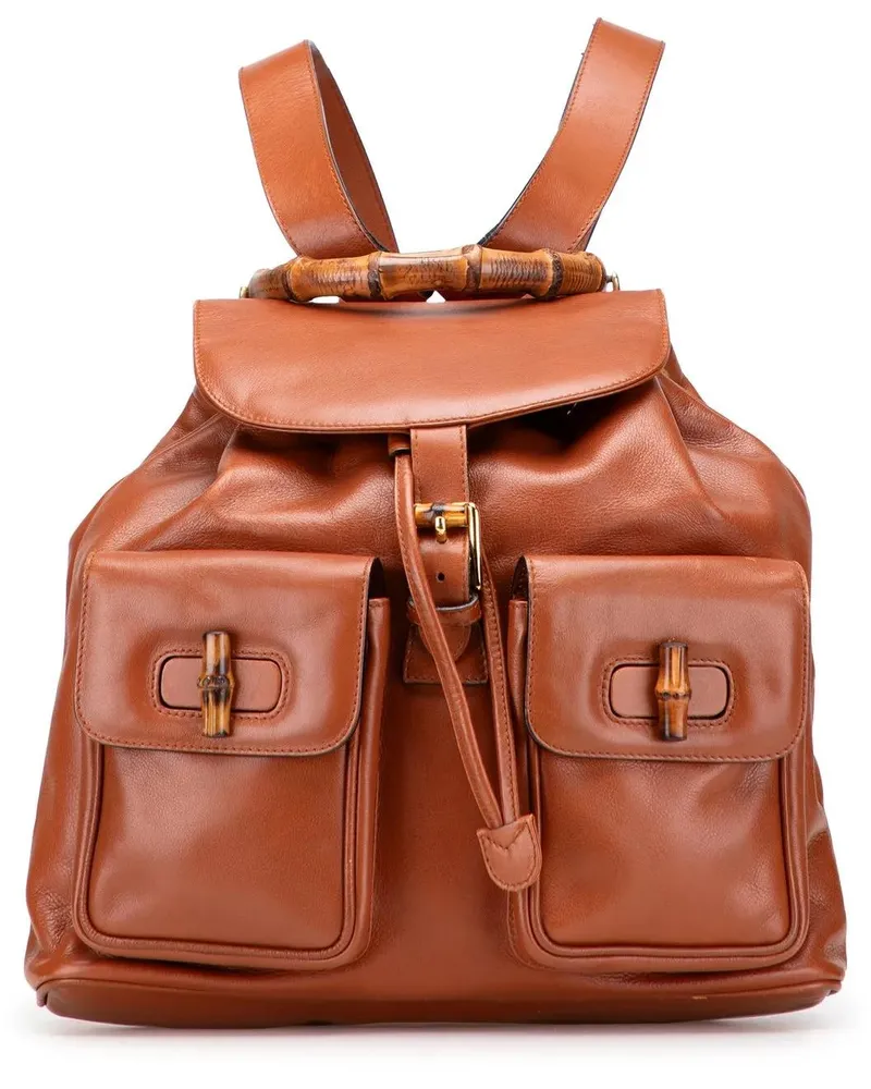 Gucci Rucksäcke Leather Bamboo Drawstring Backpack braun Braun