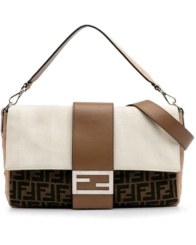 Fendi Hobo Bags Large Zucca and Pequin Canvas Convertible Baguette braun Braun