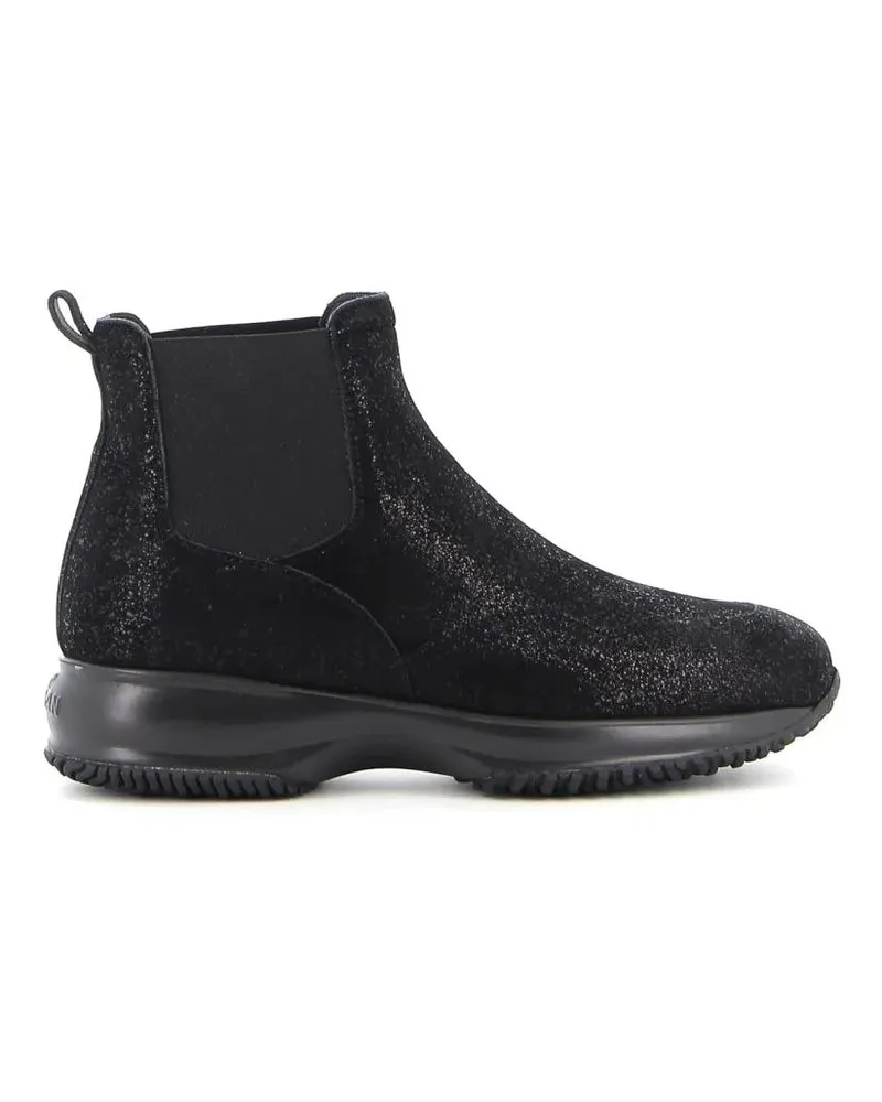 Hogan Stiefel Black Craquele Leather Boots schwarz Schwarz