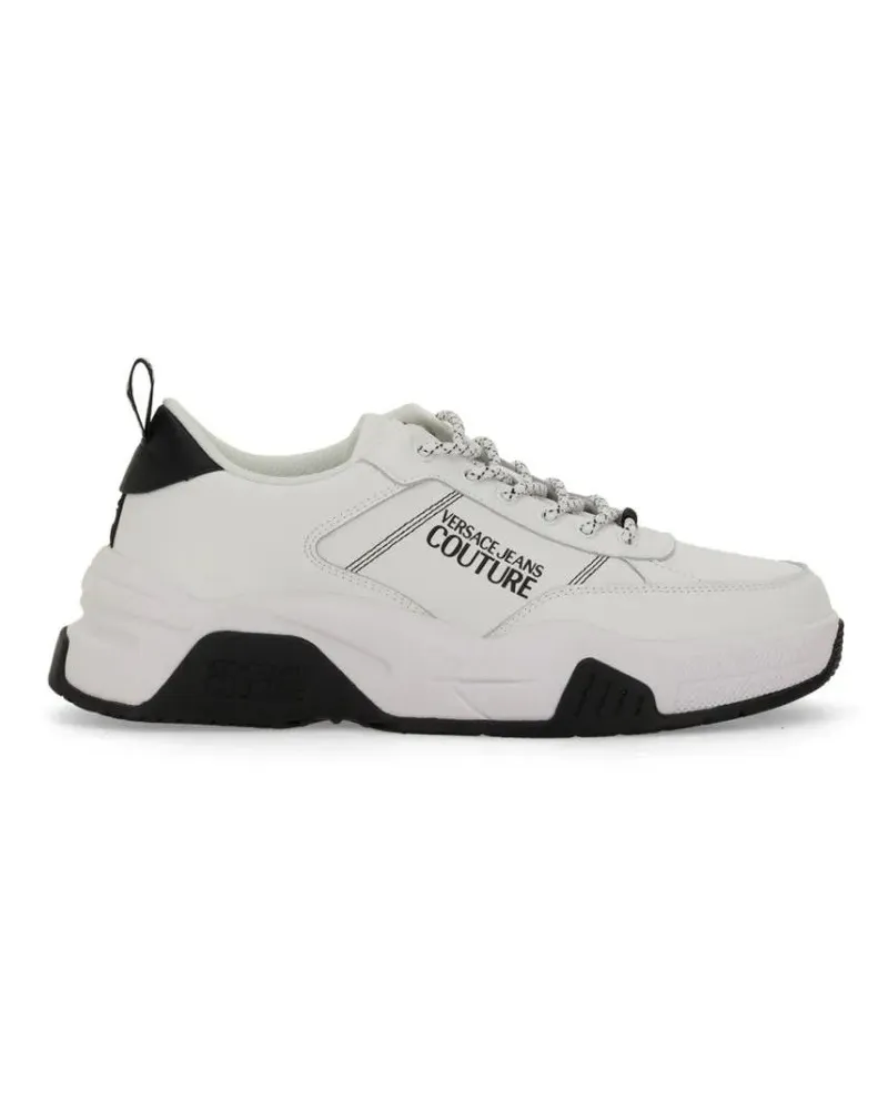 Versace Jeans Low-Top Sneaker Leather Sneakers With Textured Finish And Metallic weiß Weiß