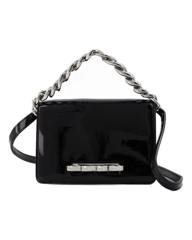 Alexander McQueen Hobo Bags Four Ring Mini Chain Bag In Black Patent Leather schwarz Schwarz