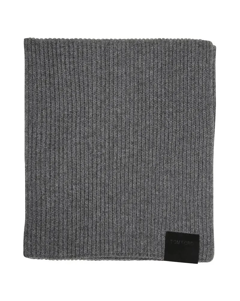 Tom Ford Tücher & Schals Ribbed Scarf With Leather Logo Tag grau Grau