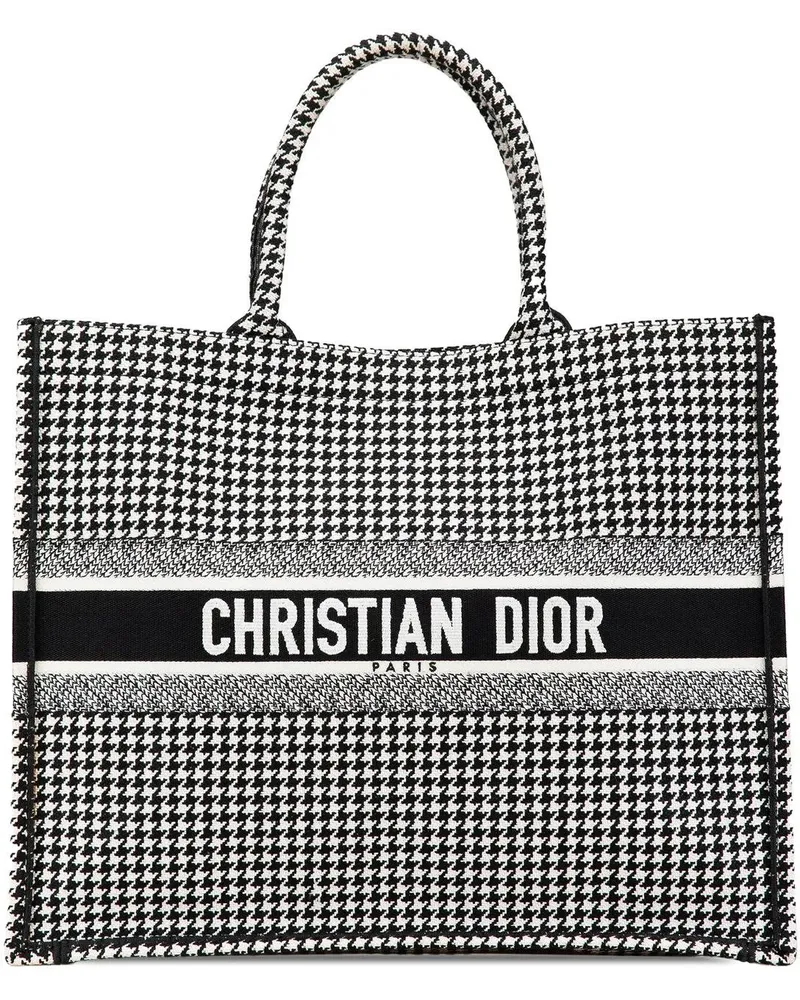 Dior Shopper Large Canvas Houndstooth Embroidered Book Tote schwarz Schwarz