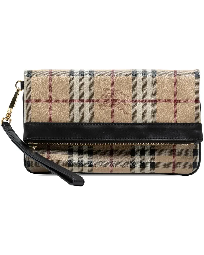 Burberry Clutches Haymarket Check Coated Canvas Adeline Fold over Cl braun Braun