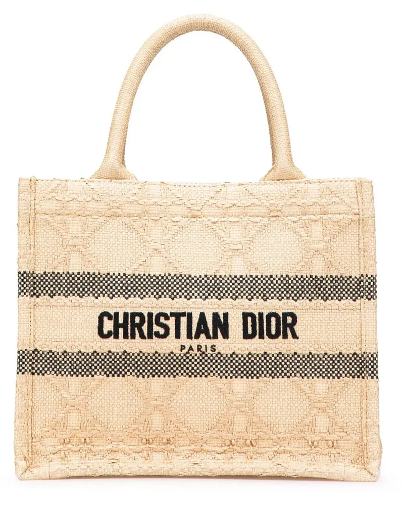 Dior Shopper Small Raffia Cannage Book Tote braun Braun