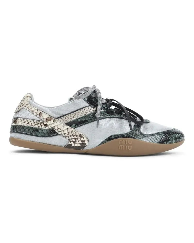 Miu Miu Low-Top Sneaker Laced Grey Sneakers With Snake-Print Overlays grau Grau