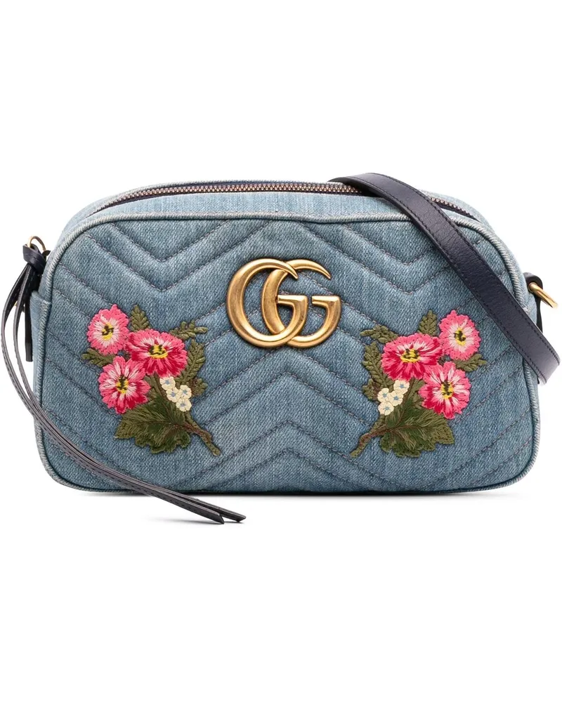 Gucci Hobo Bags Small GG Marmont Embroidered Matelasse Denim Cross blau Blau