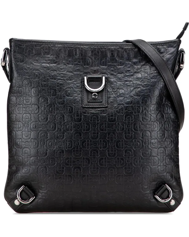 Gucci Hobo Bags Embossed Leather Horsebit Abbey D Ring Crossbody schwarz Schwarz