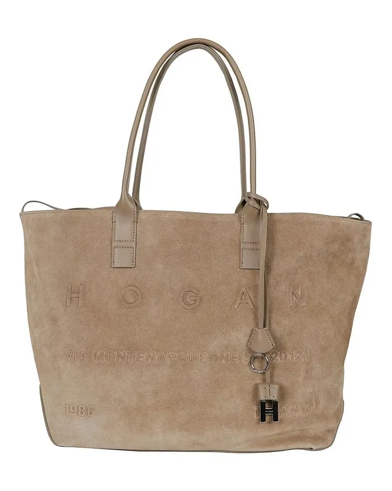 Hogan Shopper & Totes Mud-Colored Suede Tote With Leather Details braun Braun
