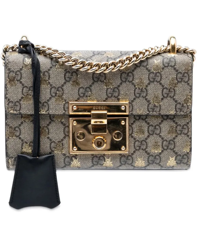 Gucci Hobo Bags Small GG Supreme Bee Padlock Crossbody braun Braun