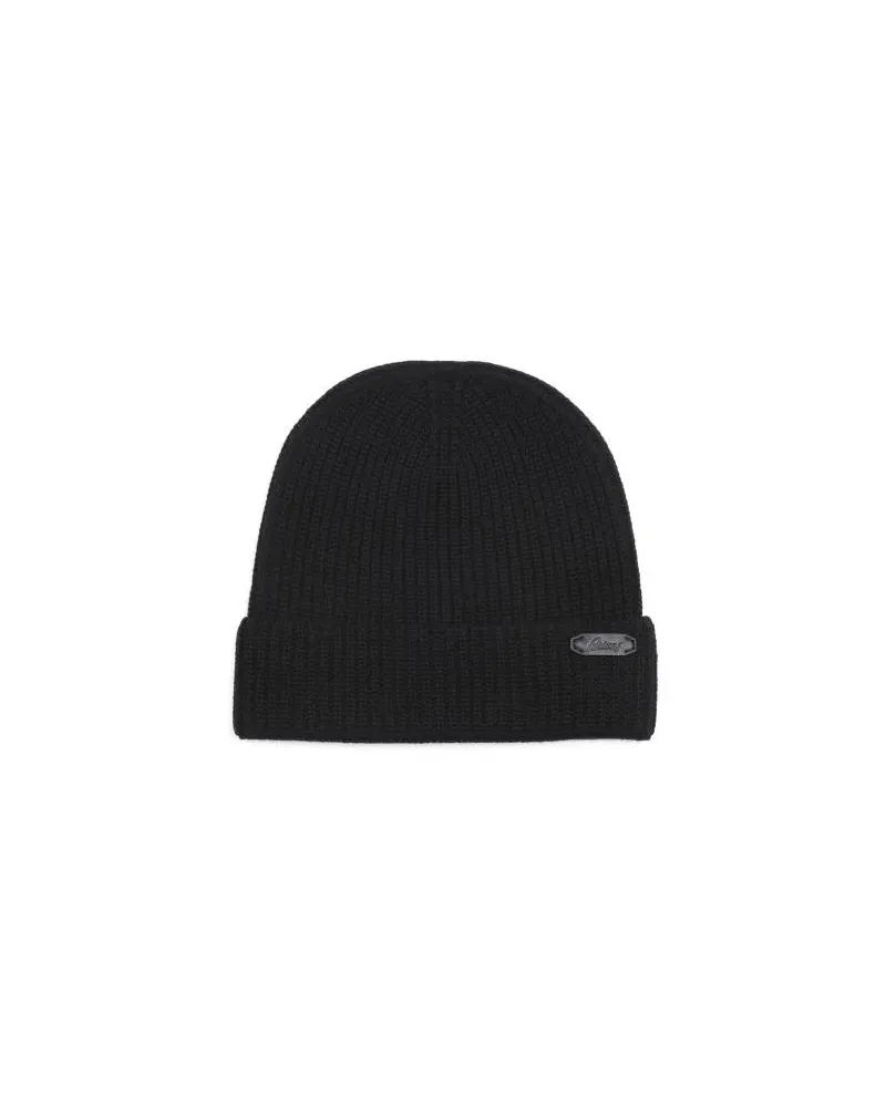 Brioni Mützen Black Wool Knitted Beanie Schwarz