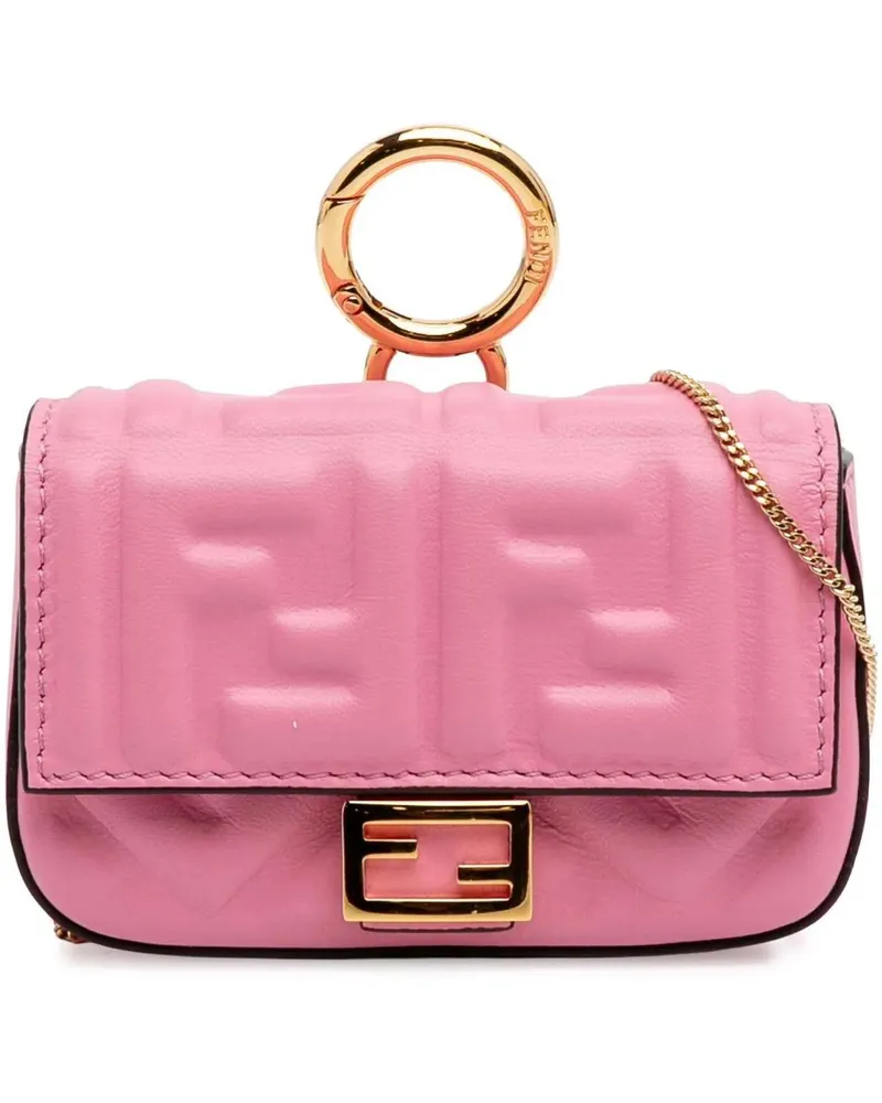 Fendi Hobo Bags Nano Zucca Embossed Leather Baguette Charm rosa Gold