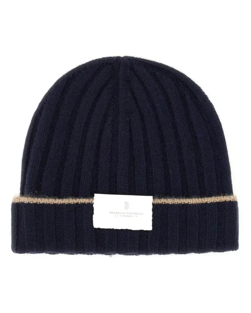Brunello Cucinelli Caps & Mützen Cashmere Beanie Hat blau Blau