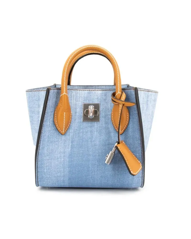 Ermanno Scervino Crossbody Bags Leather Bag With Aged Jeans Motif blau Blau
