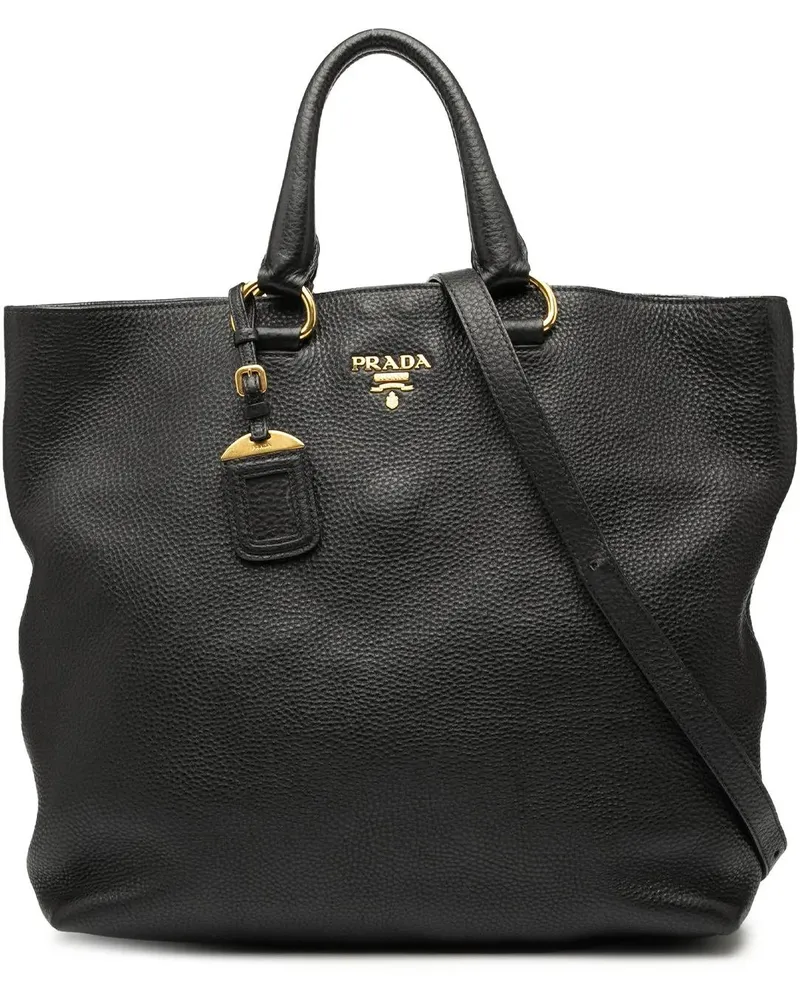 Prada Hobo Bags Vitello Daino Open Convertible Tote schwarz Schwarz