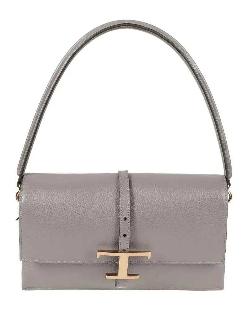 TOD'S Hobo Bags Structured Grey Handbag With Gold-Tone Clasp grau Grau