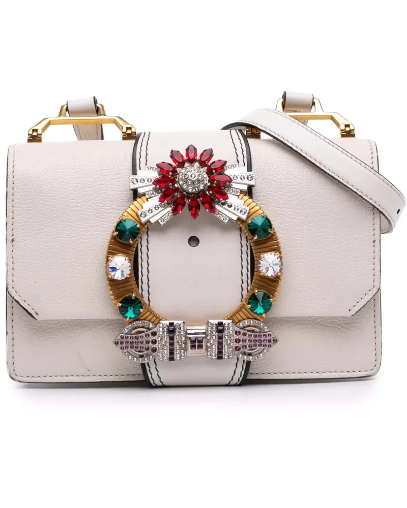 Miu Miu Hobo Bags Goatskin Madras Soft Calf Crystal Embellished Cros weiß Weiß