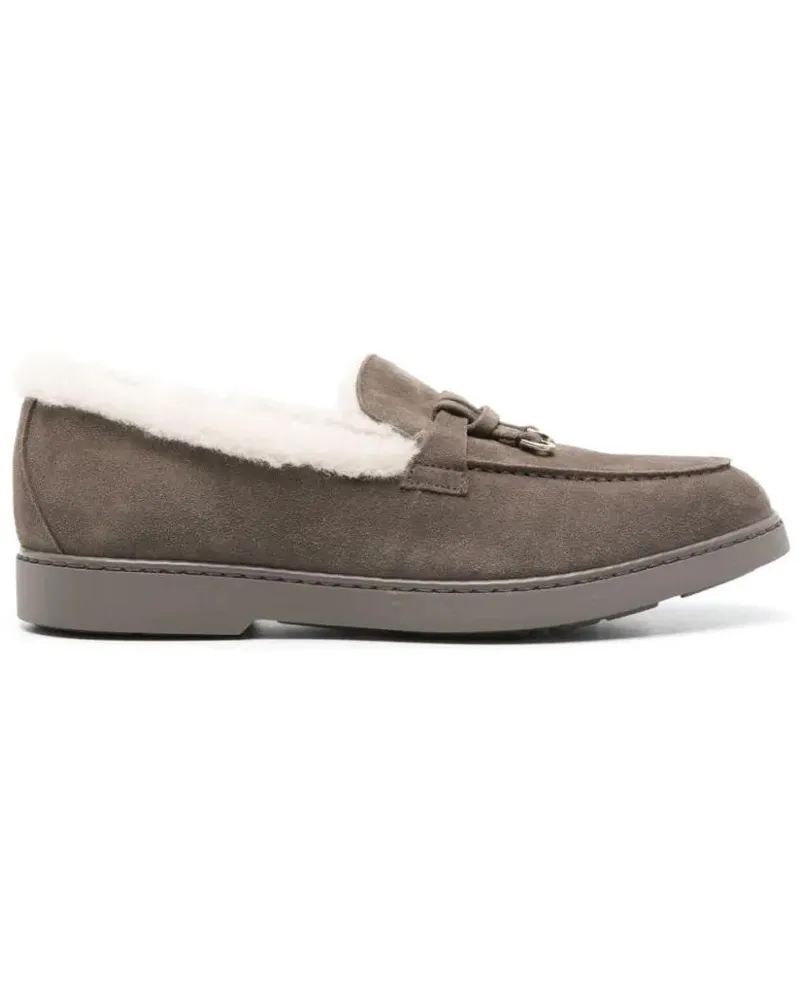 Doucal´s Soft Suede Loafers With Cozy Shearling Lining And grau Grau