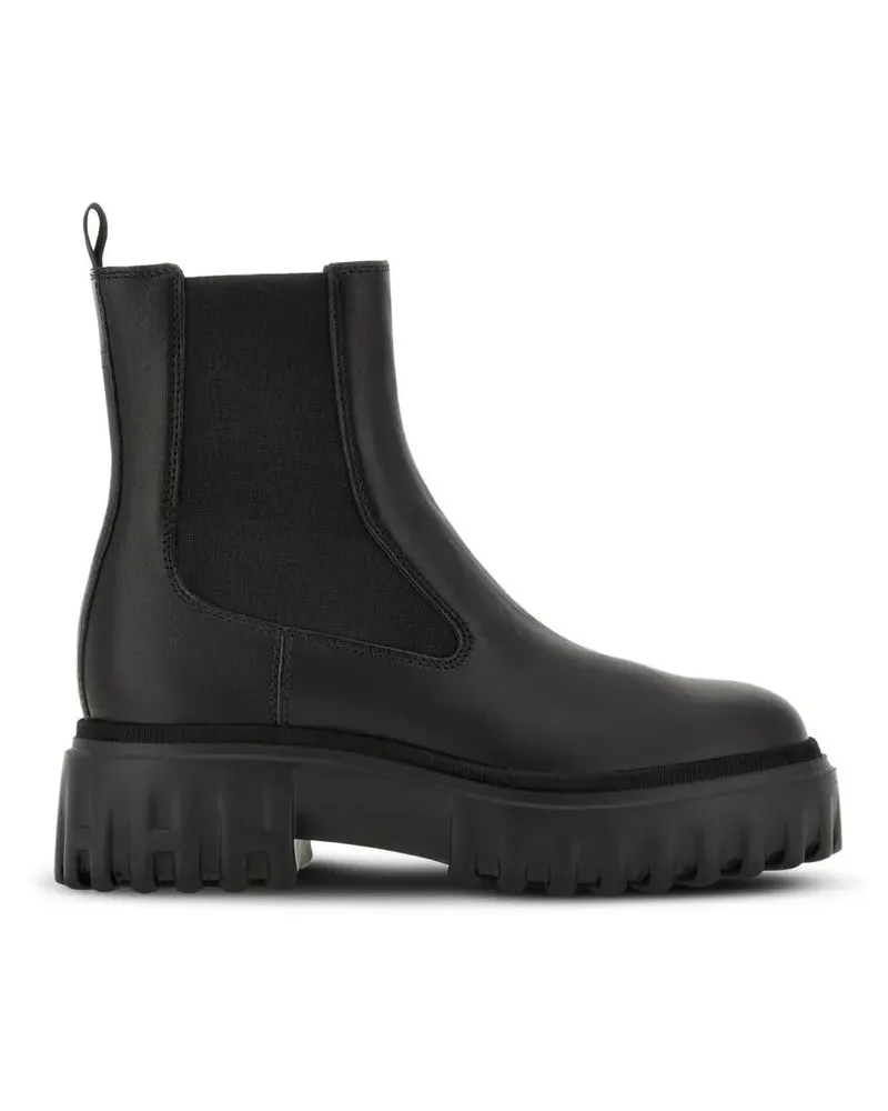 Hogan Stiefel Black Leather Boots With Elastic Side Panels schwarz Schwarz