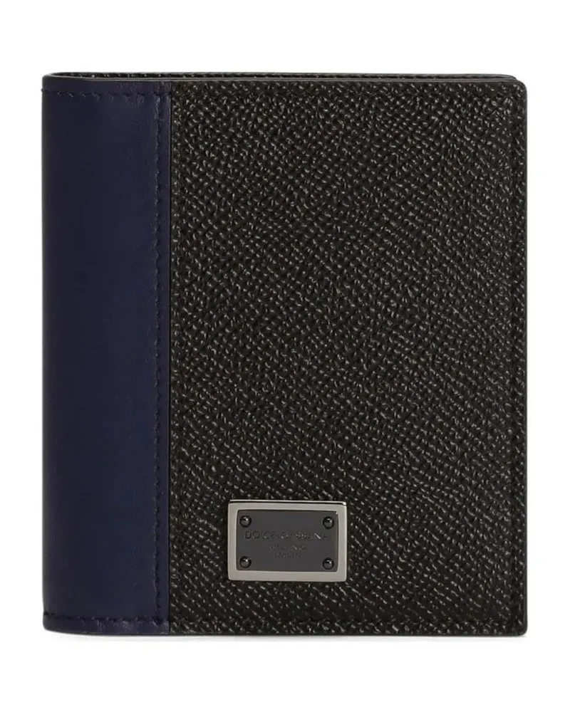Dolce & Gabbana Portemonnaies Textured Black Wallet With Navy Blue Side Panel schwarz Schwarz