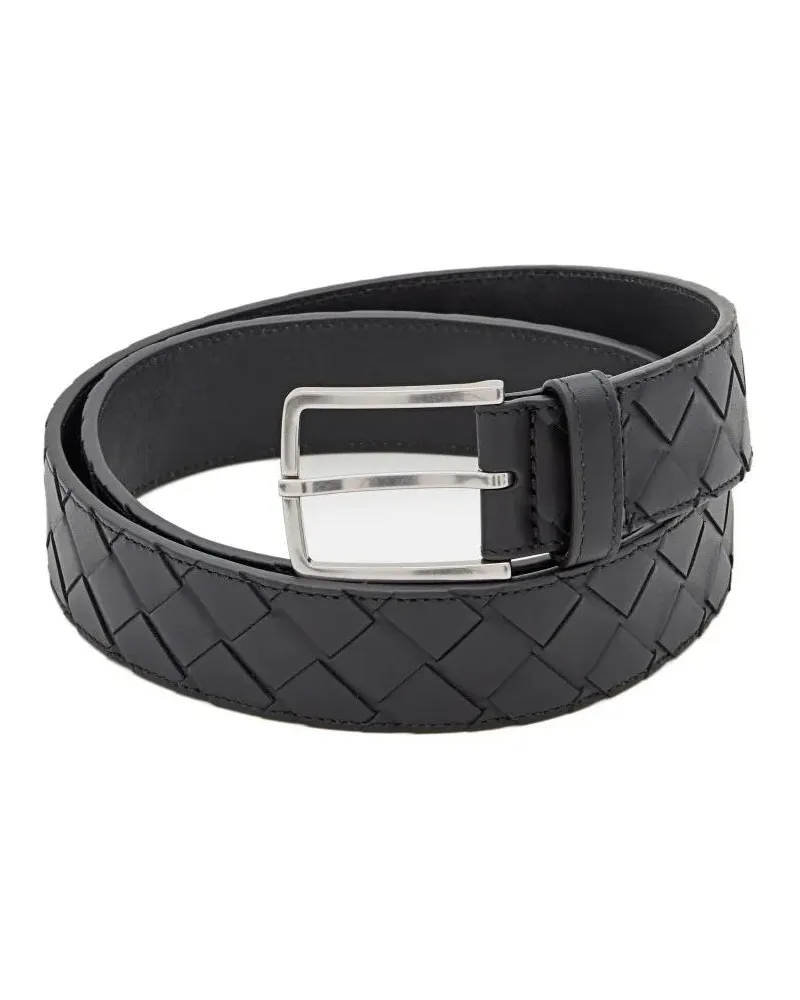 Bottega Veneta Gürtel Intricate Woven Leather Belt With Polished Metal B schwarz Schwarz