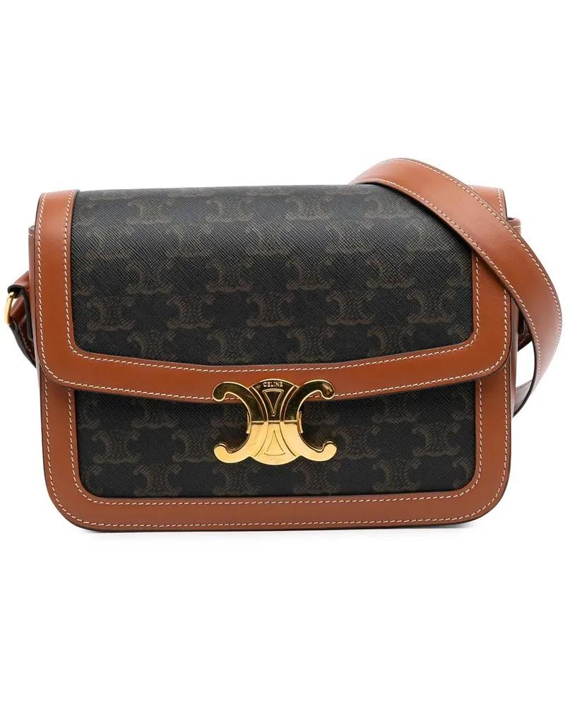 Celine Hobo Bags Classique Triomphe Coated Canvas and Calfskin Trio braun Braun