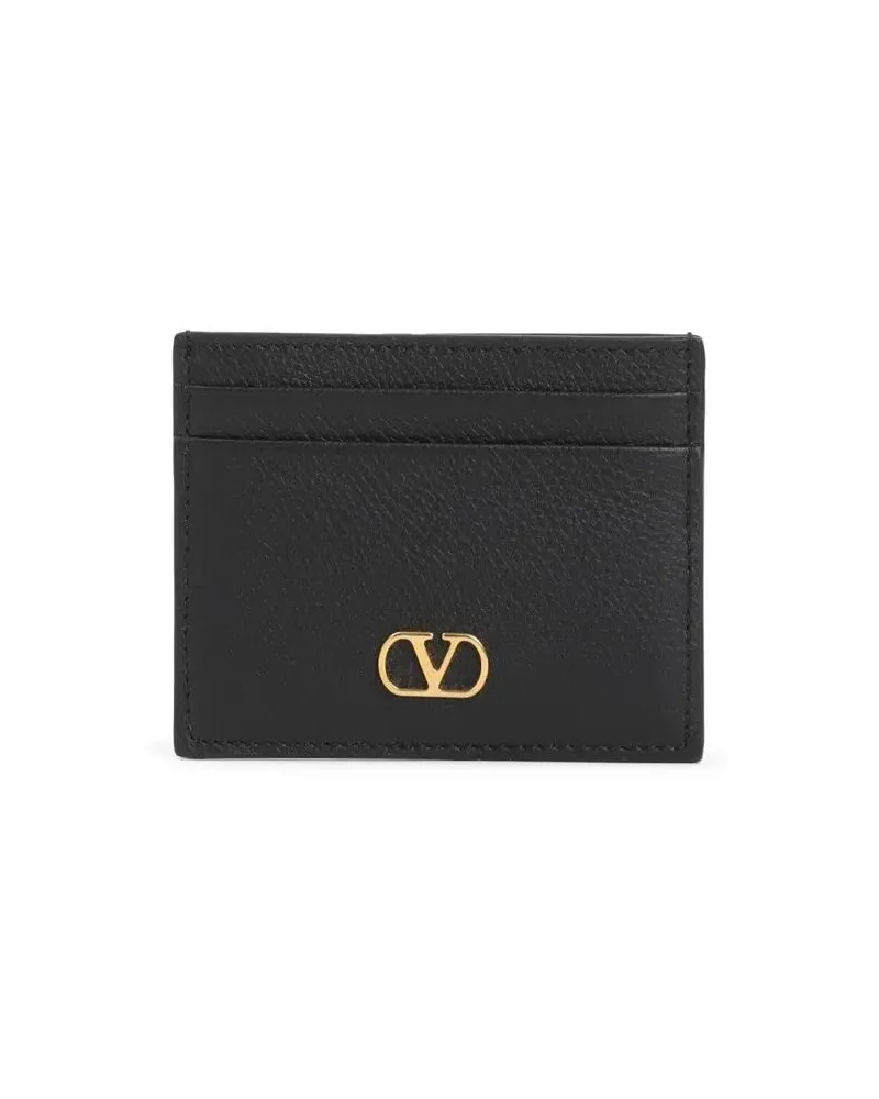 Valentino Garavani Portemonnaie Black Grained Leather Wallet schwarz Schwarz