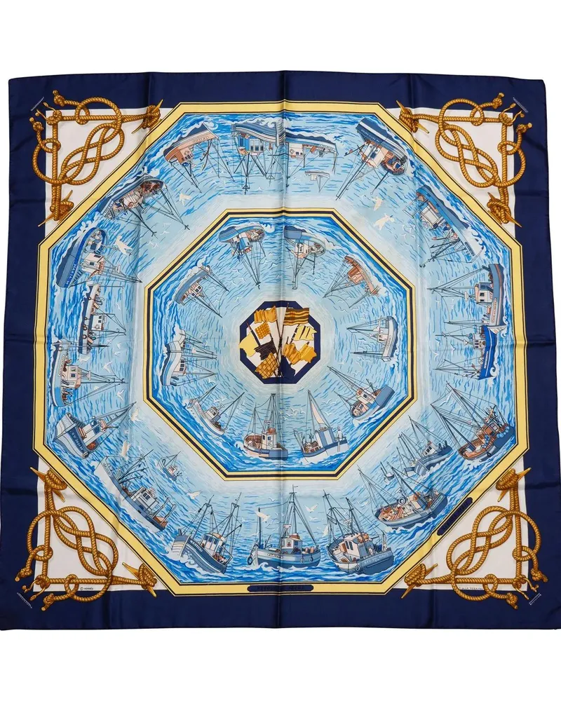 Hermès Tücher & Schals Hermes Classic Retour de Peche Silk Carre 90 Scarf blau Blau