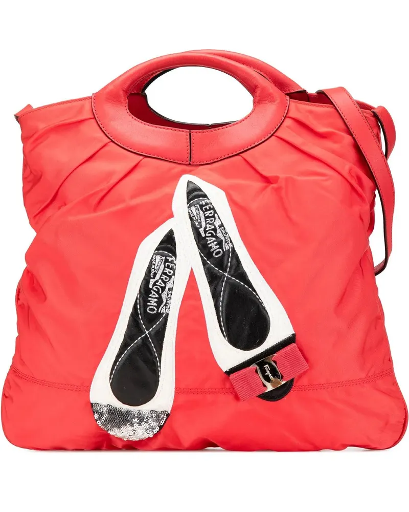 Ferragamo Hobo Bags Nylon Vara Shoes Satchel rot Rot