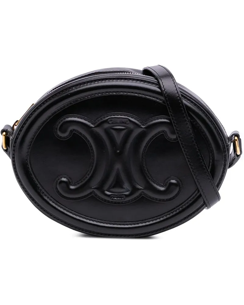 Celine Hobo Bags Small Calfskin Cuir Triomphe Oval Crossbody schwarz Schwarz