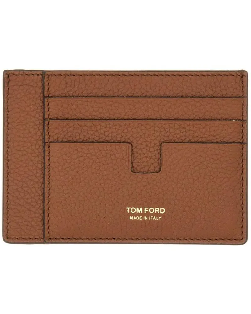 Tom Ford Portemonnaies Textured Brown Calf Leather Card Holder braun Braun