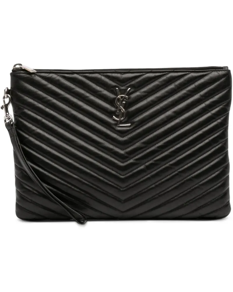 Saint Laurent Clutches Quilted Chevron Leather Monogram Document Holder schwarz Schwarz