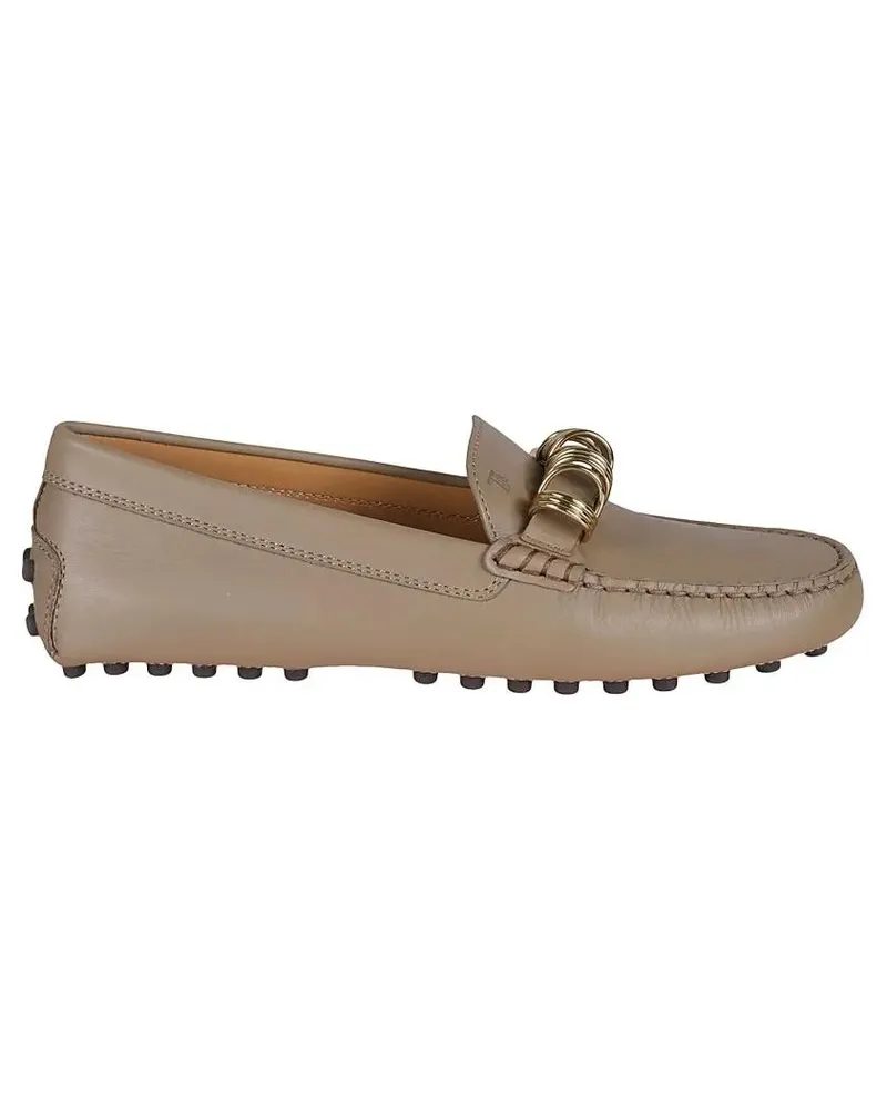 TOD'S Rounded Toe Leather Loafers With Decorative Metal braun Braun