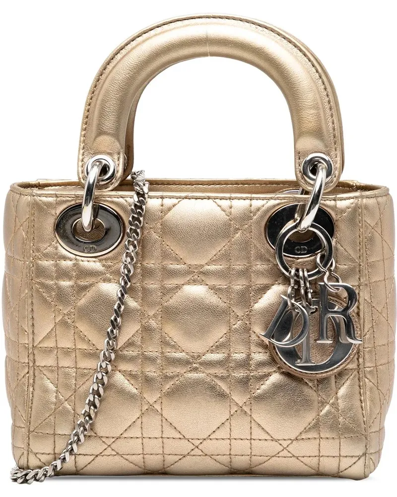 Dior Hobo Bags Mini Metallic Lambskin Cannage Lady Dior goldfarben Gold