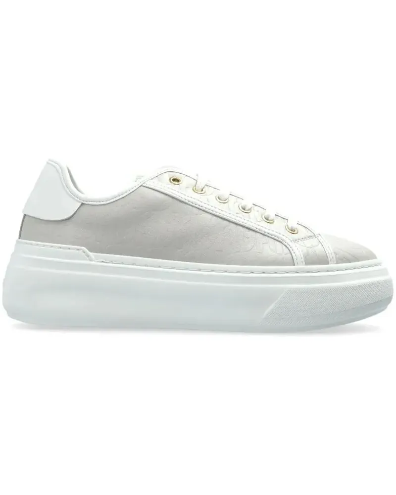 Furla Low-Top Sneaker Beige Textured Leather Platform Sneakers weiß Weiß