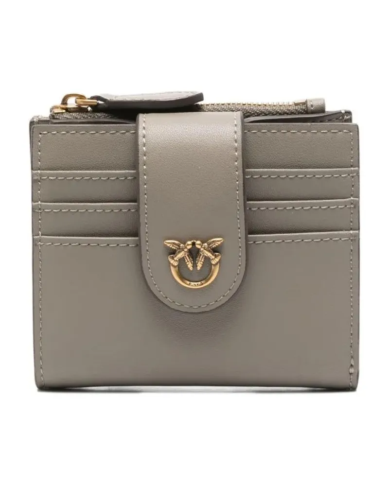 Pinko Portemonnaie Beige Calfskin Wallet With Decorative Clasp braun Braun