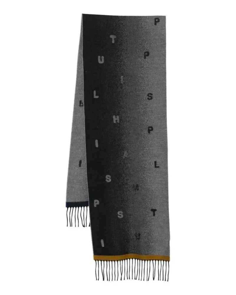 Paul Smith Tücher & Schals Gradient Fringed Wool Scarf With Woven Letters schwarz Schwarz