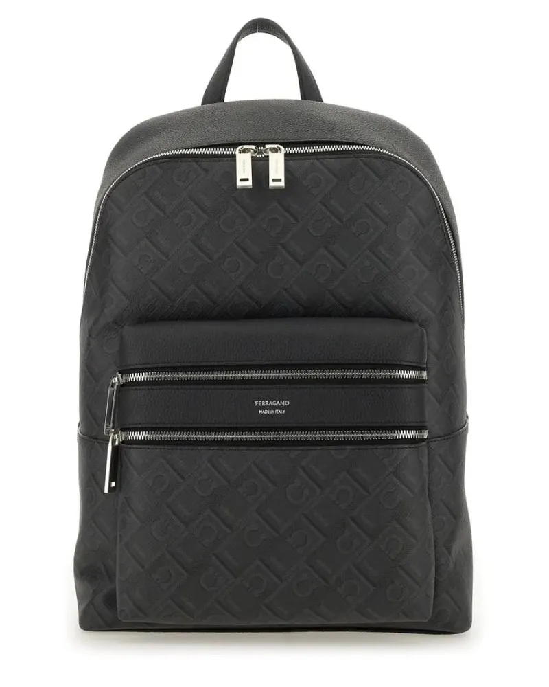 Ferragamo Rucksäcke Textured Monogram Logo Backpack grau Grau