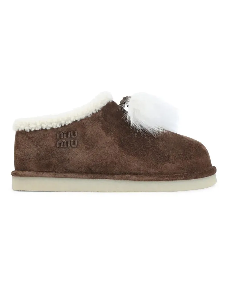 Miu Miu Slipper & Pantoletten Suede Leather Sabot With Shearling Lining grau Grau