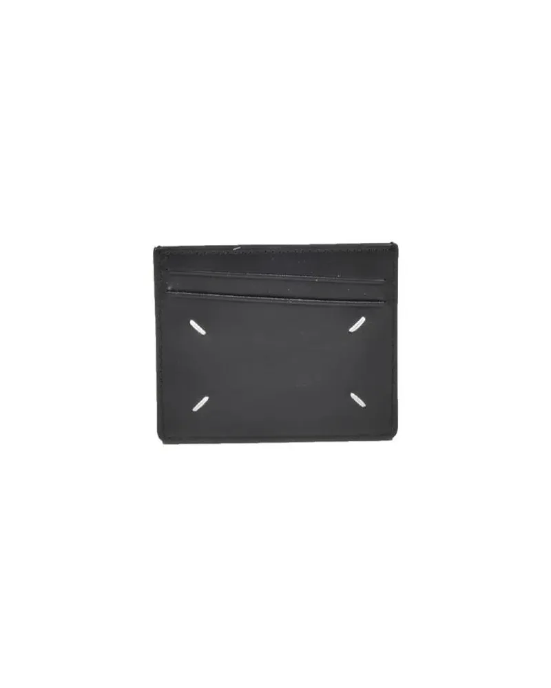 Maison Margiela Portemonnaies Asymmetrical Double Texture Black Leather Cardhold schwarz Schwarz