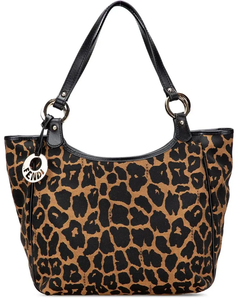 Fendi Crossbody Bags Leopard Print Chef Canvas Handbag braun Braun