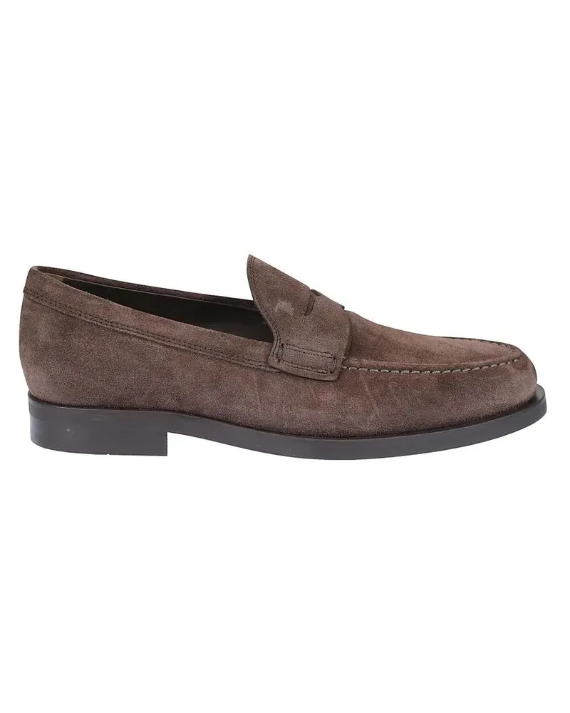 TOD'S Loafer Brown Suede Moccasin Loafers With Penny Strap braun Braun